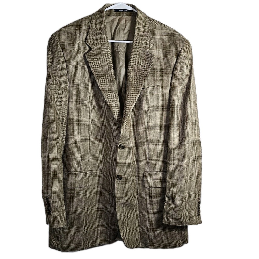 Vtg Chaps Ralph Lauren Blazer Mens 42L Brown Glen Check Blazer Silk Wool Lined
